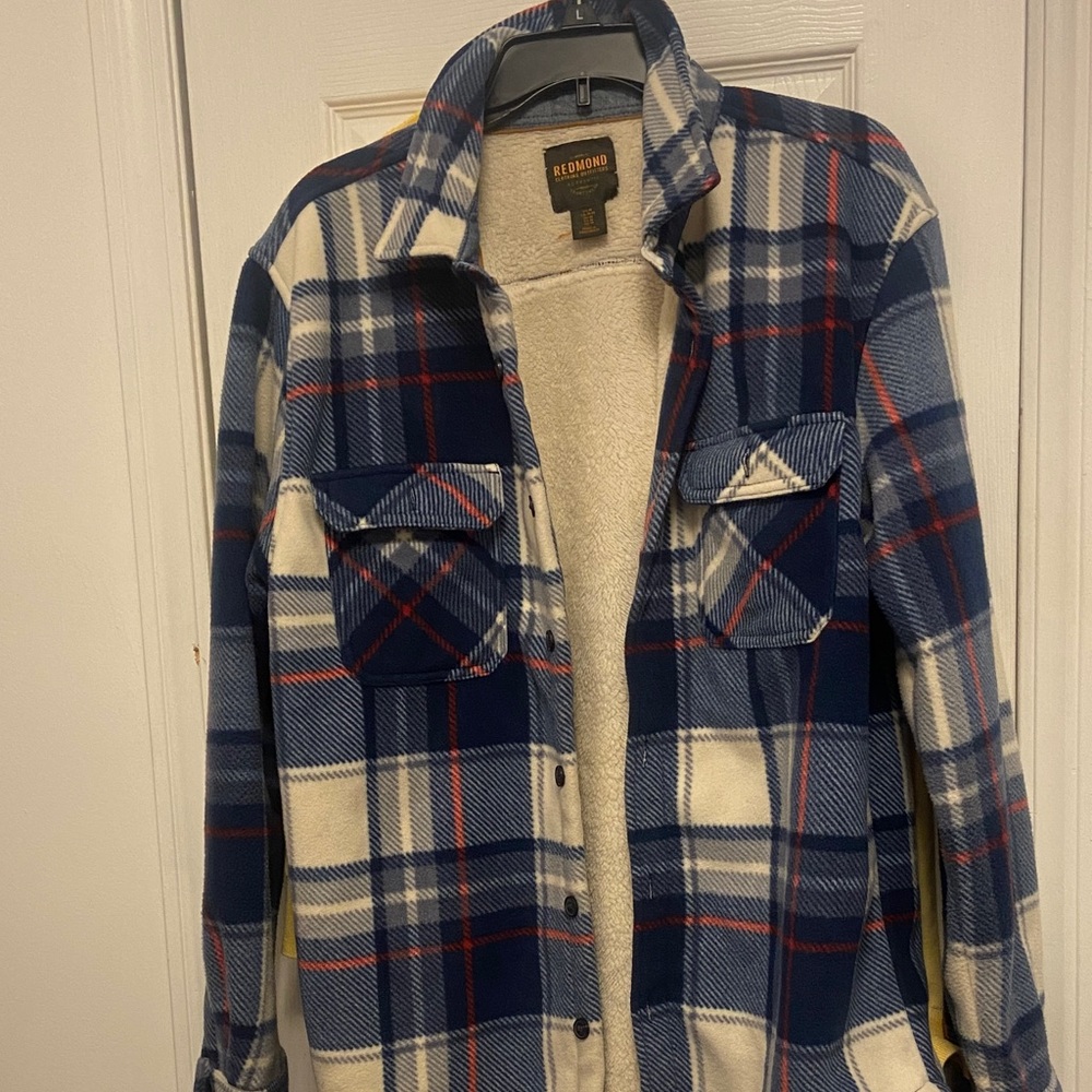 Redmond Plaid Sherpa-Lined Shacket - Navy & Cream
